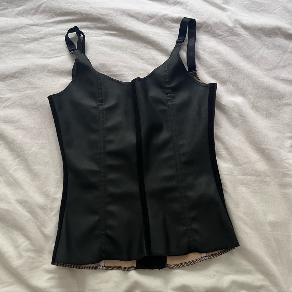 Silhouette Corset Girdle Black Adjustable Straps Medium Faux Leather - Picture 7 of 10